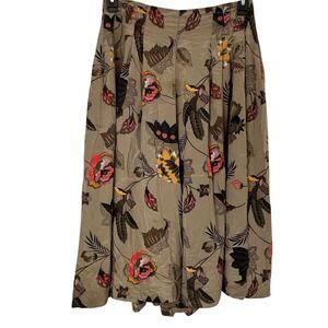 Linda Allard Ellen Tracy 100% Silk Floral Pleated Midi Skirt Taupe Size 12